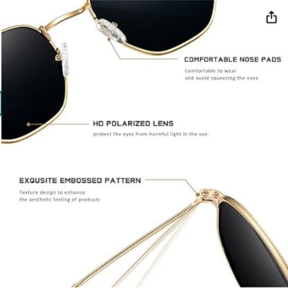 Trendy Square Hexagonal Flat Mirrored Sun Glasses… - image 2